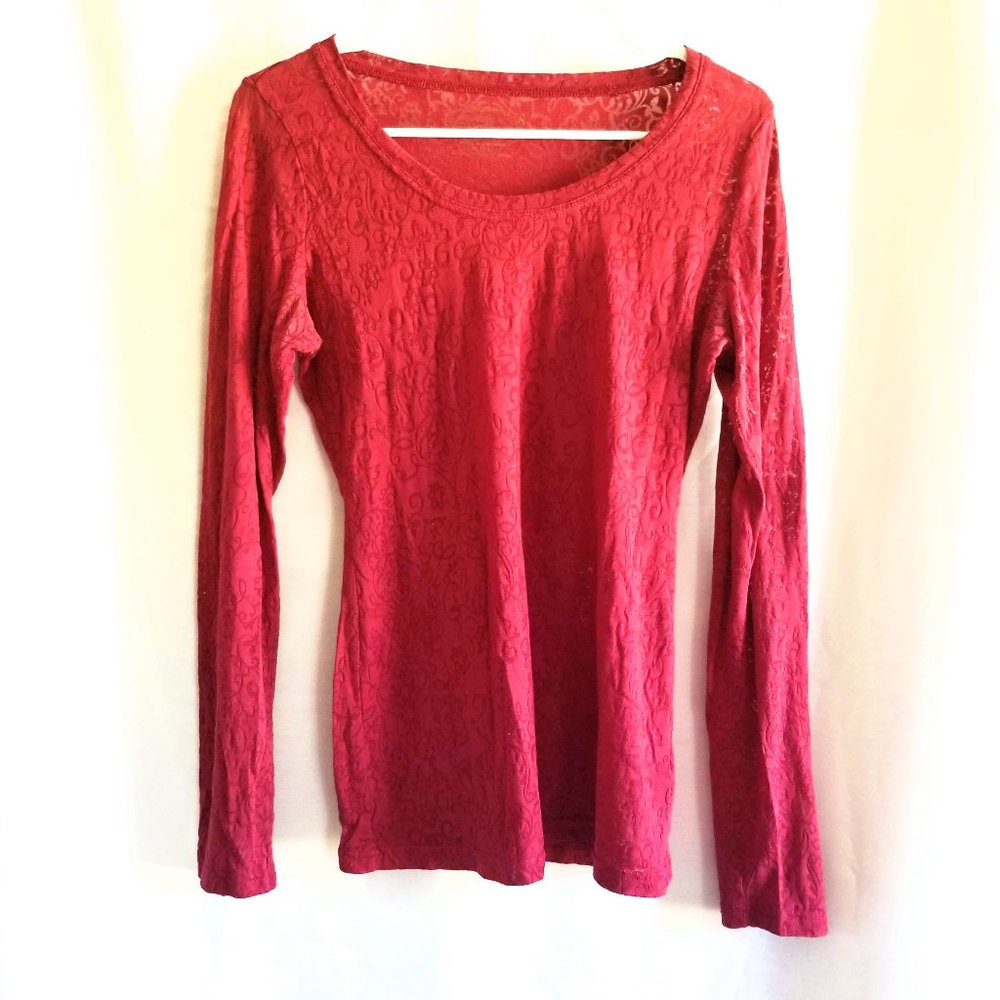 3/$20 Maurices Red Burnout Floral Long Sleeve Scoop Neck Top